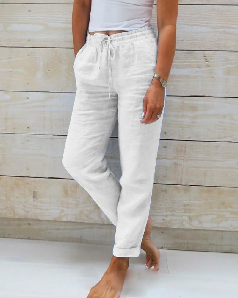 Alexa trousers with elastic waistband made of cotton and linen Cairns Closet