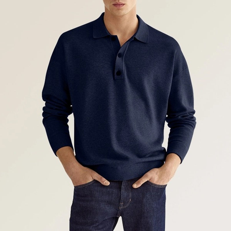 Men's Casual Loose Lapel Long Sleeve Polo Shirt Cairns Closet