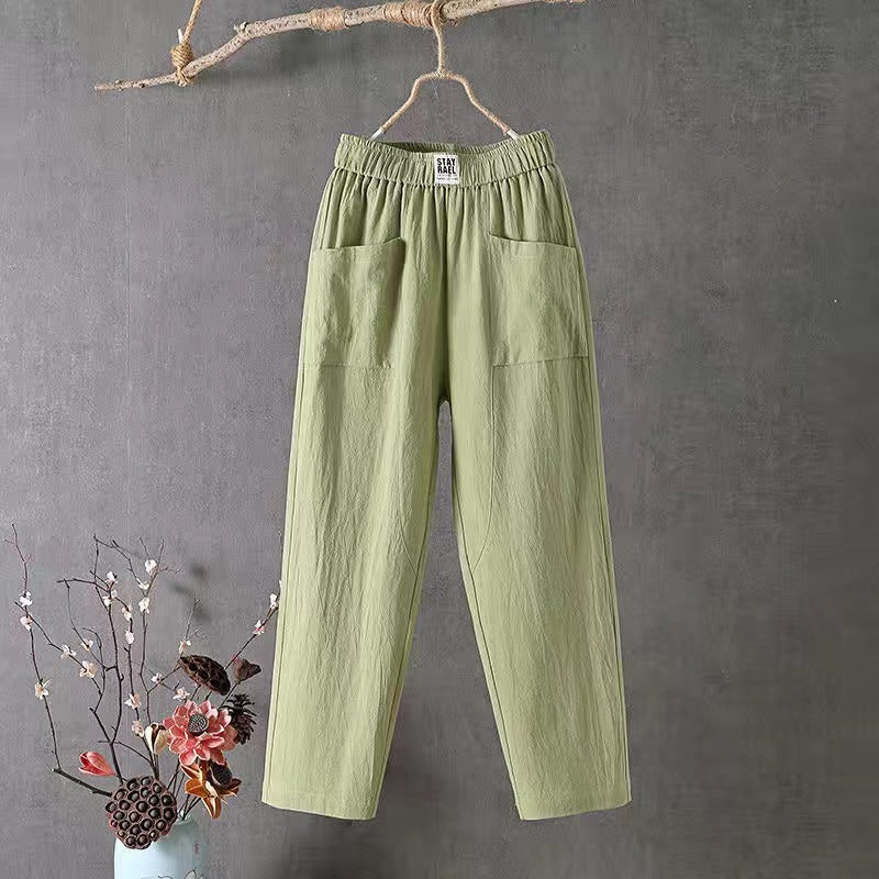 Casual Pants made of Cotton and Linen with Elastic Waist Cairns Closet