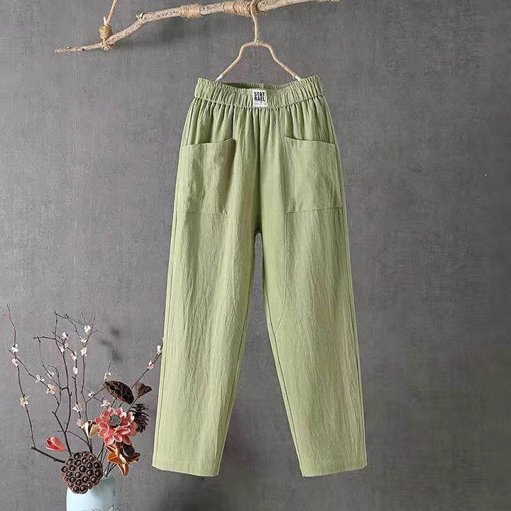 Casual Pants made of Cotton and Linen with Elastic Waist Cairns Closet