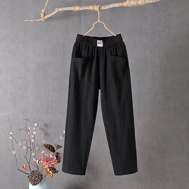 Casual Pants made of Cotton and Linen with Elastic Waist Cairns Closet