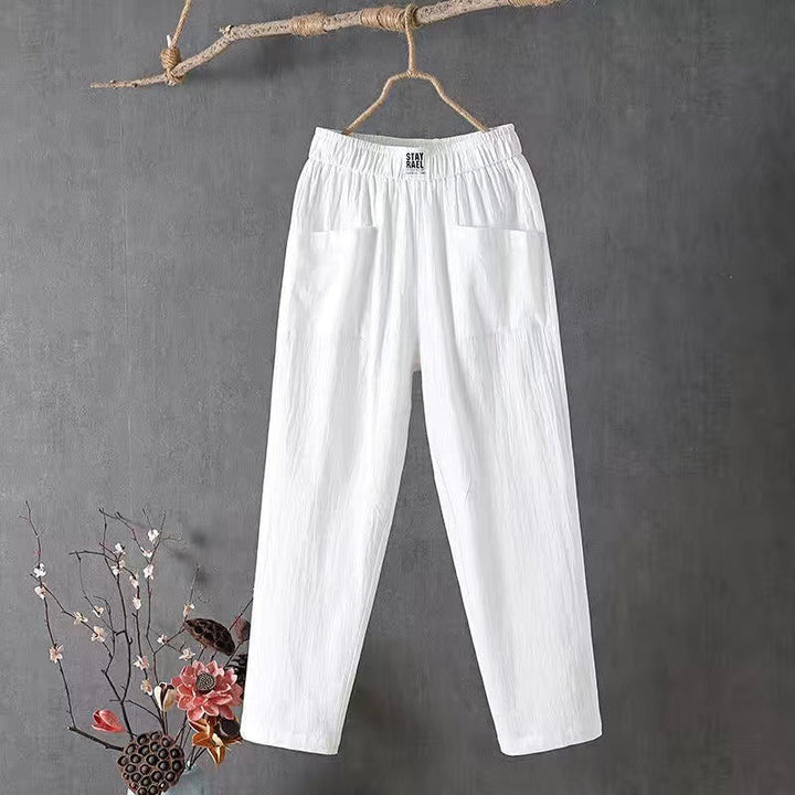 Casual Pants made of Cotton and Linen with Elastic Waist Cairns Closet