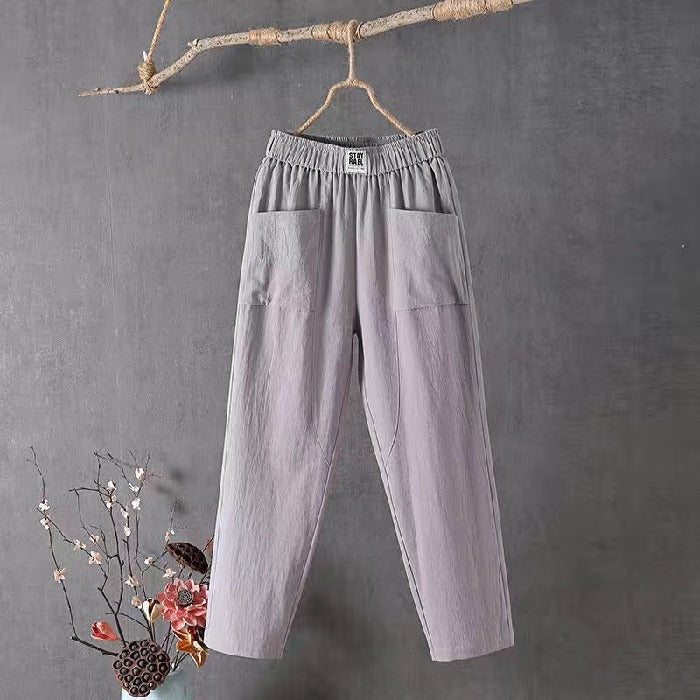 Casual Pants made of Cotton and Linen with Elastic Waist Cairns Closet