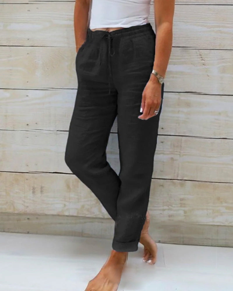 Alexa trousers with elastic waistband made of cotton and linen