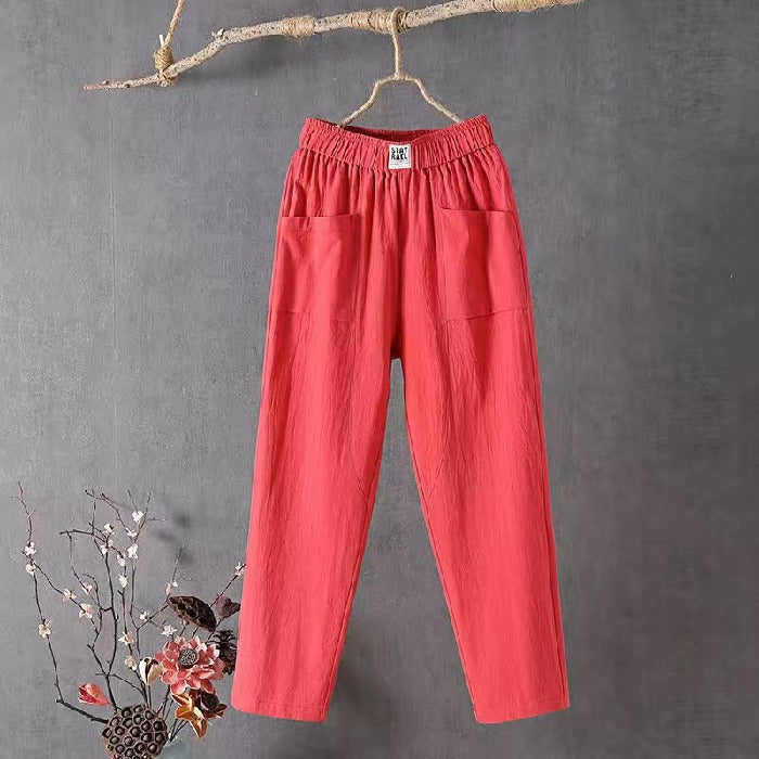 Casual Pants made of Cotton and Linen with Elastic Waist Cairns Closet