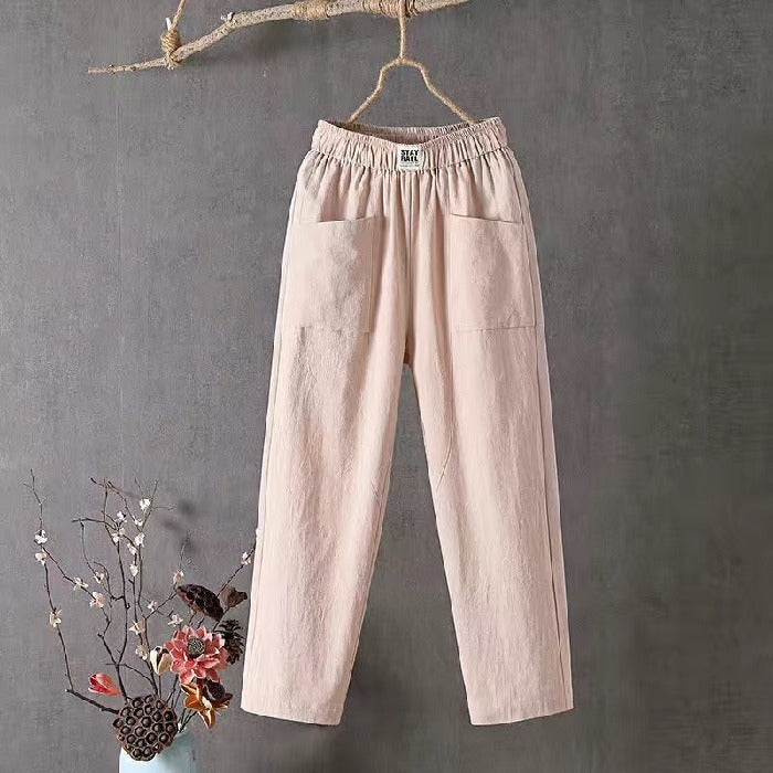 Casual Pants made of Cotton and Linen with Elastic Waist Cairns Closet