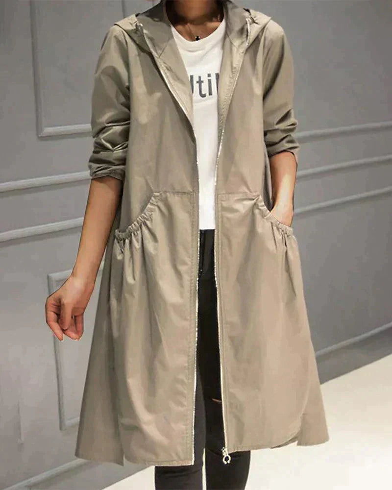 Women's Long Rain Jacket, Hooded Design