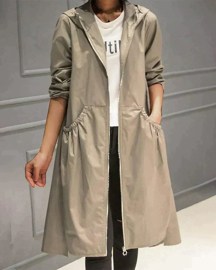 Women's Long Rain Jacket, Hooded Design