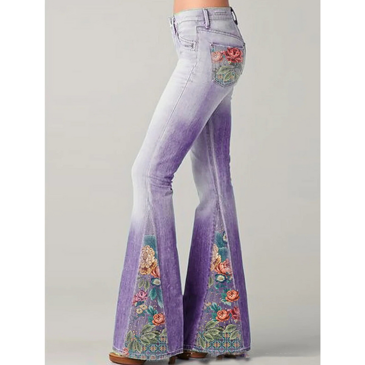 Women's Retro Floral Embroidered Jeans, Flared