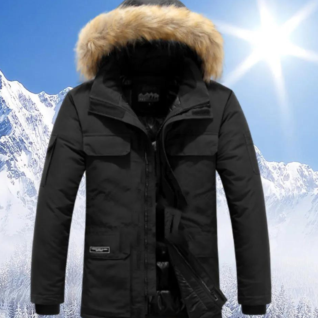 Parka d'hiver chaude pour homme, avec capuche et isolation.