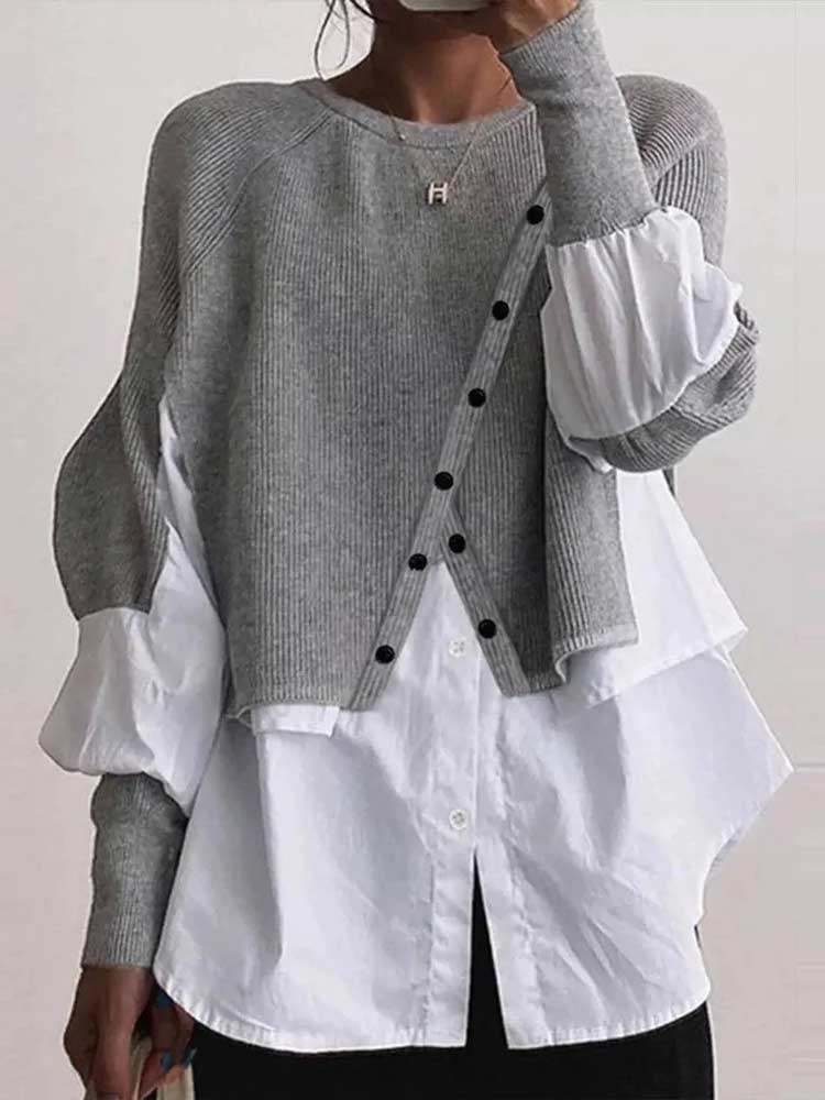 Gray Knit White Blouse Twofer Sweater Cairns Closet