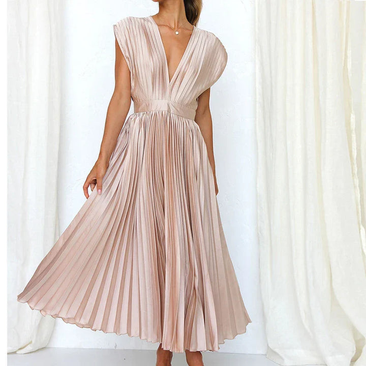 Adela™ Maxi Dress with V-Neck and Pleats