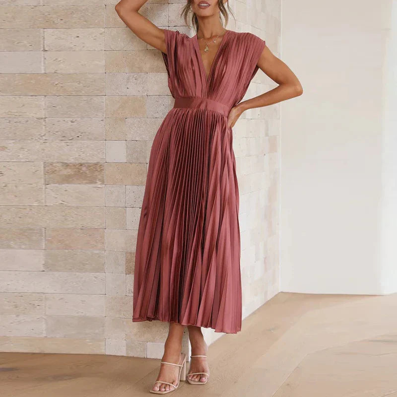 Adela™ Maxi Dress with V-Neck and Pleats