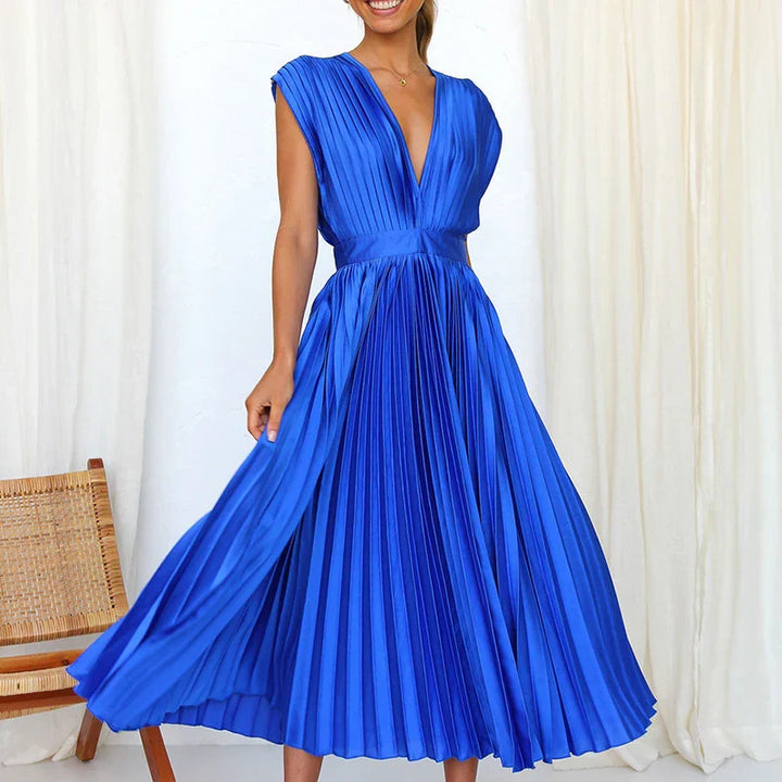 Adela™ Maxi Dress with V-Neck and Pleats