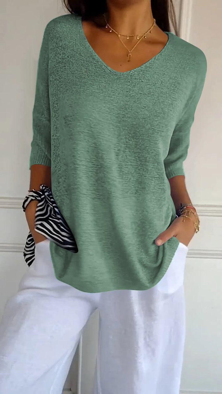 Solid-colored knit top with V-neck Cairns Closet