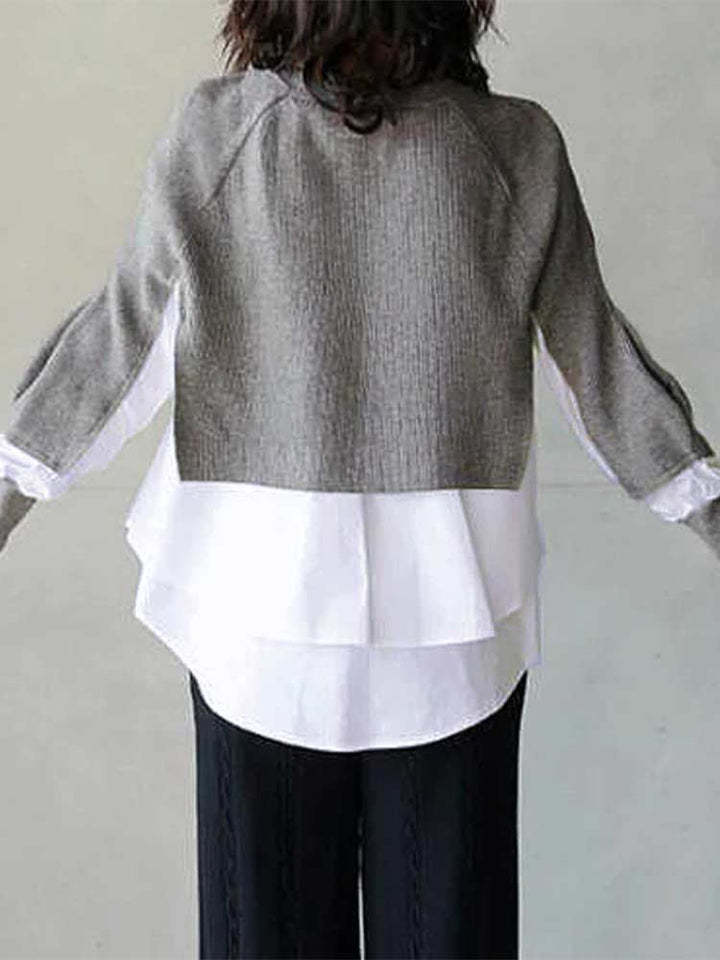 Gray Knit White Blouse Twofer Sweater Cairns Closet