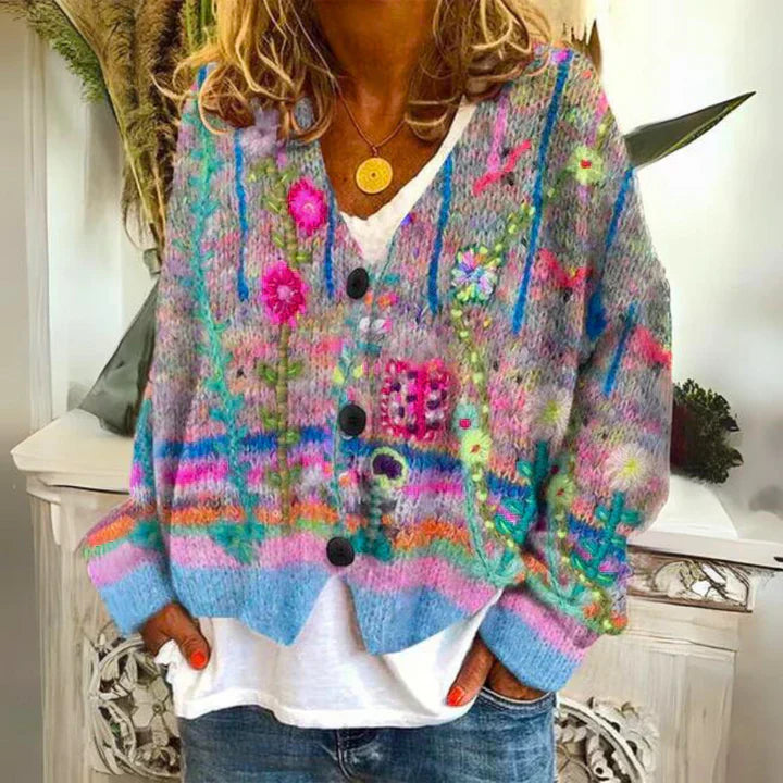 Floral Women's Warm Cardigan, Button Down