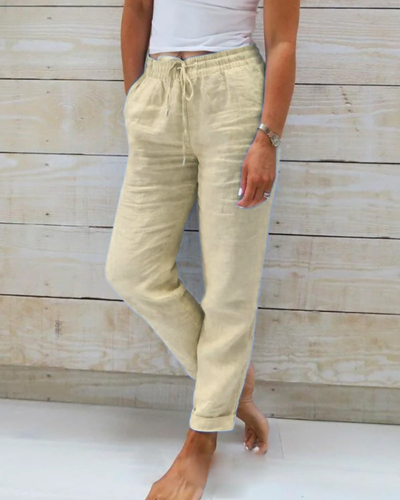 Alexa trousers with elastic waistband made of cotton and linen