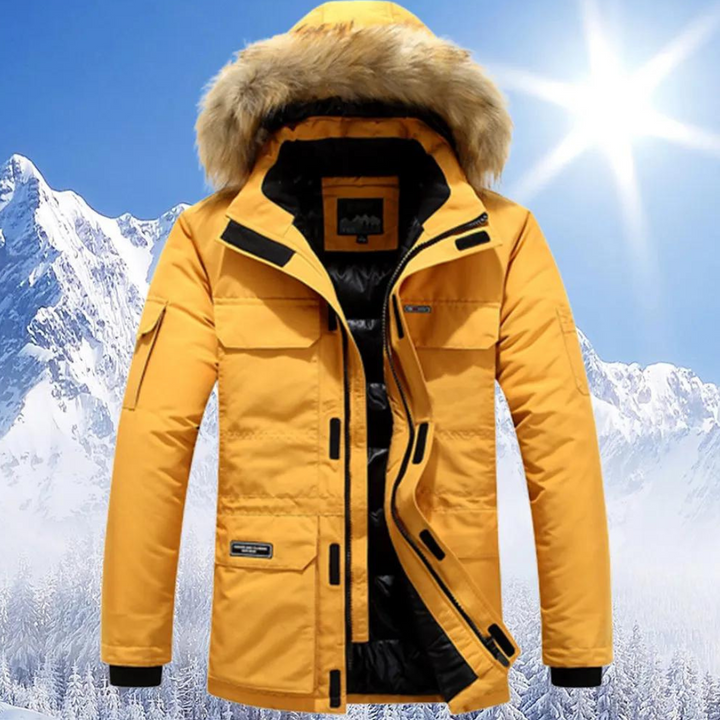 Parka d'hiver chaude pour homme, avec capuche et isolation.
