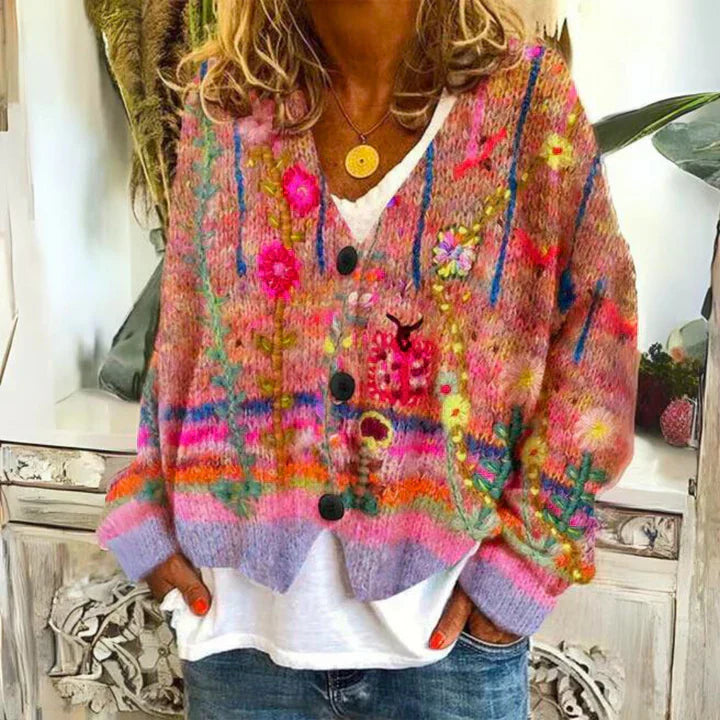 Floral Women's Warm Cardigan, Button Down