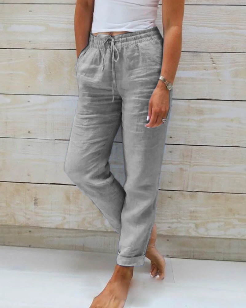 Alexa trousers with elastic waistband made of cotton and linen