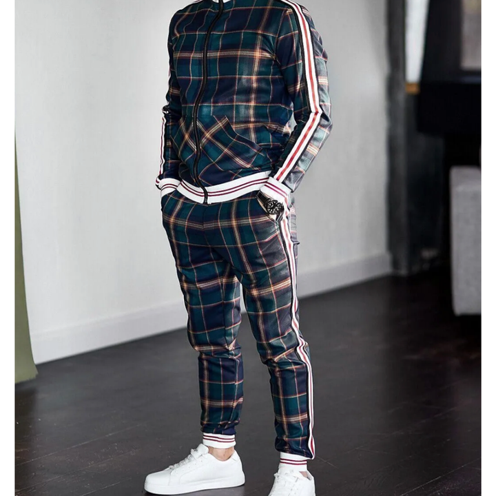 Men's Stylish Checkered Tracksuit Set | Two-Piece
