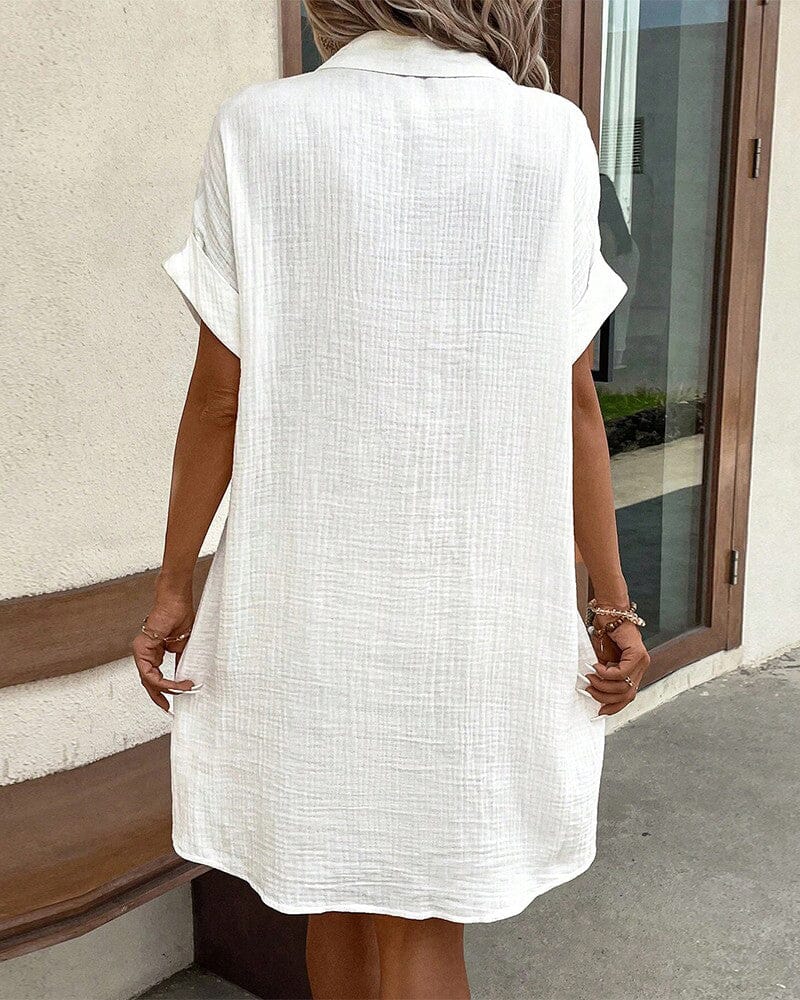 Solid short sleeve pocket button shirt dress Cairns Closet