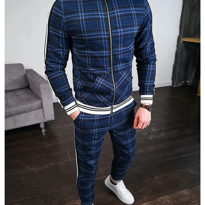 Men's Stylish Checkered Tracksuit Set | Two-Piece
