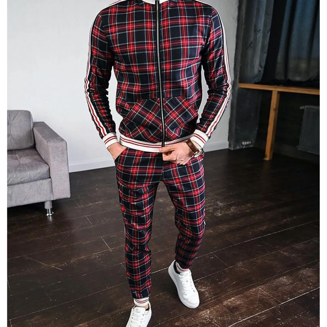 Men's Stylish Checkered Tracksuit Set | Two-Piece