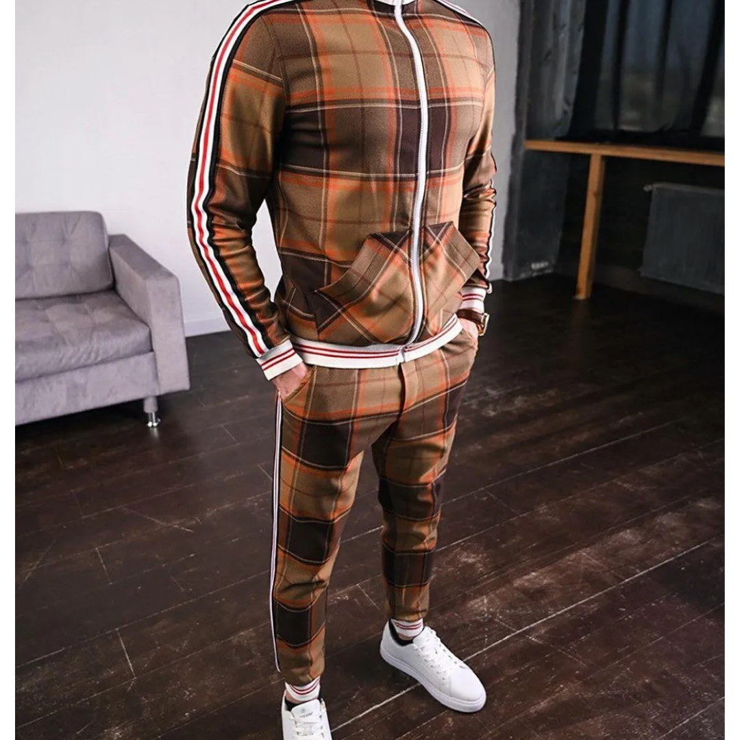 Men's Stylish Checkered Tracksuit Set | Two-Piece