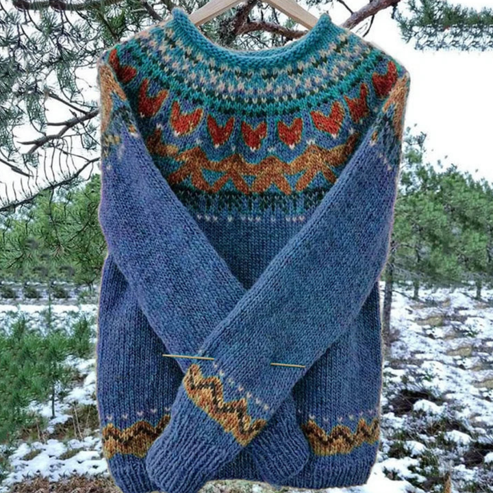 Vintage-Inspired Women's Winter Sweater, Crew Neck