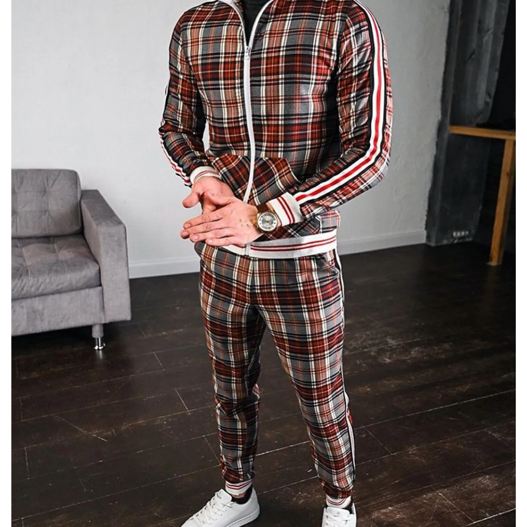 Men's Stylish Checkered Tracksuit Set | Two-Piece