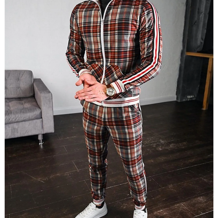 Men's Stylish Checkered Tracksuit Set | Two-Piece