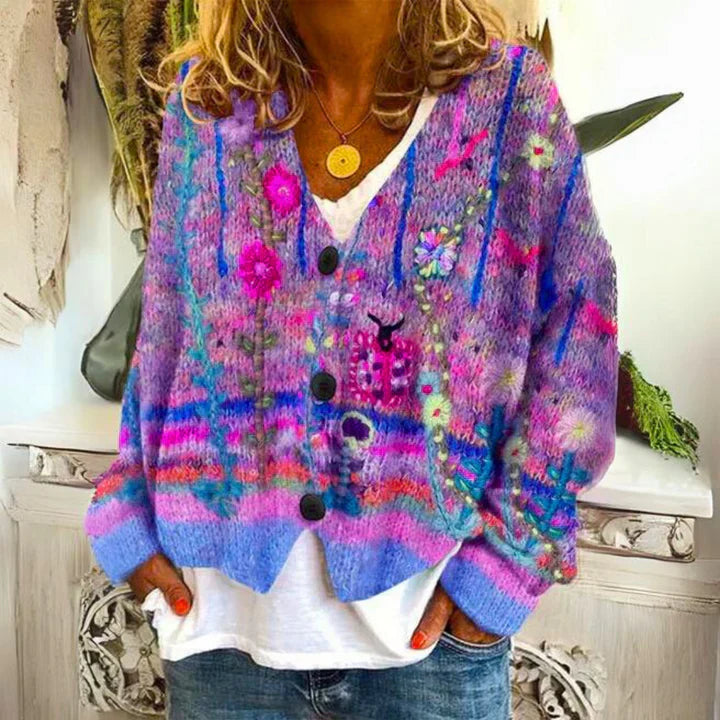 Floral Women's Warm Cardigan, Button Down