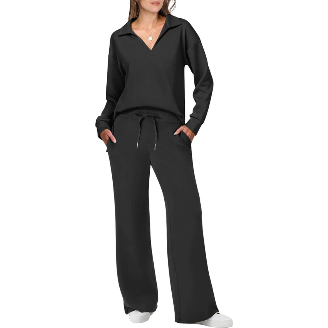Ensemble Chic Deux Pièces Femme, Col en V et Pantalon Large