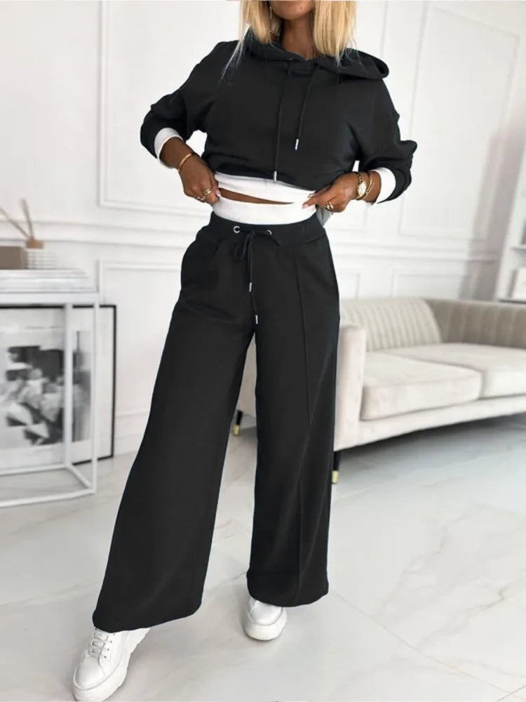 Women’s Classic Hoodie and Wide-Leg Pants Set | Stylish