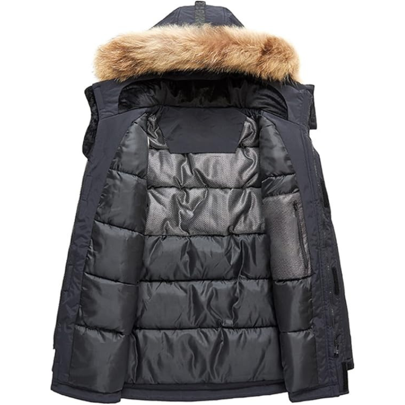 Parka d'hiver chaude pour homme, avec capuche et isolation.
