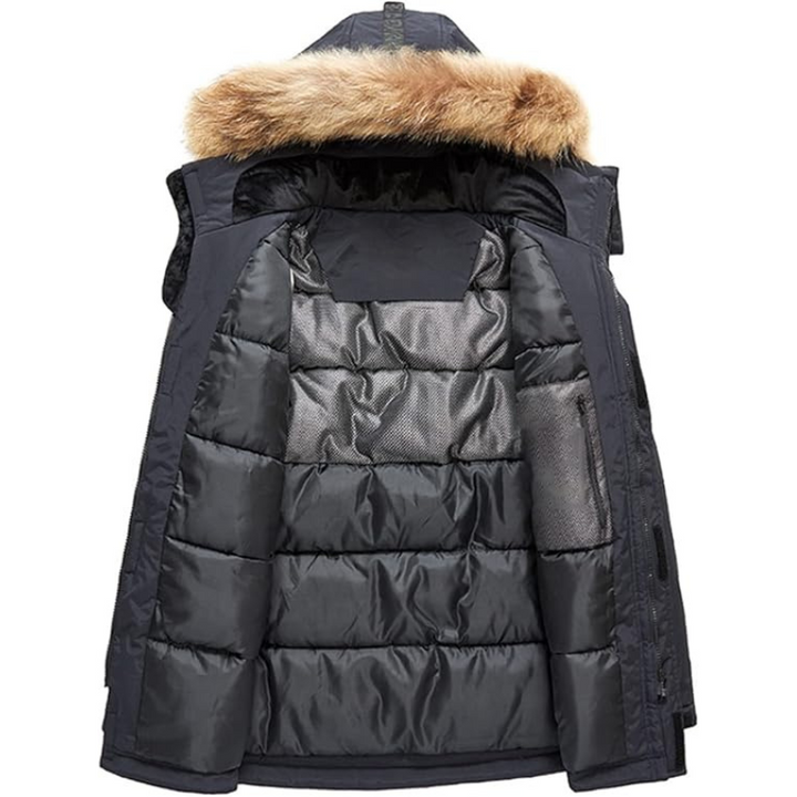 Parka d'hiver chaude pour homme, avec capuche et isolation.