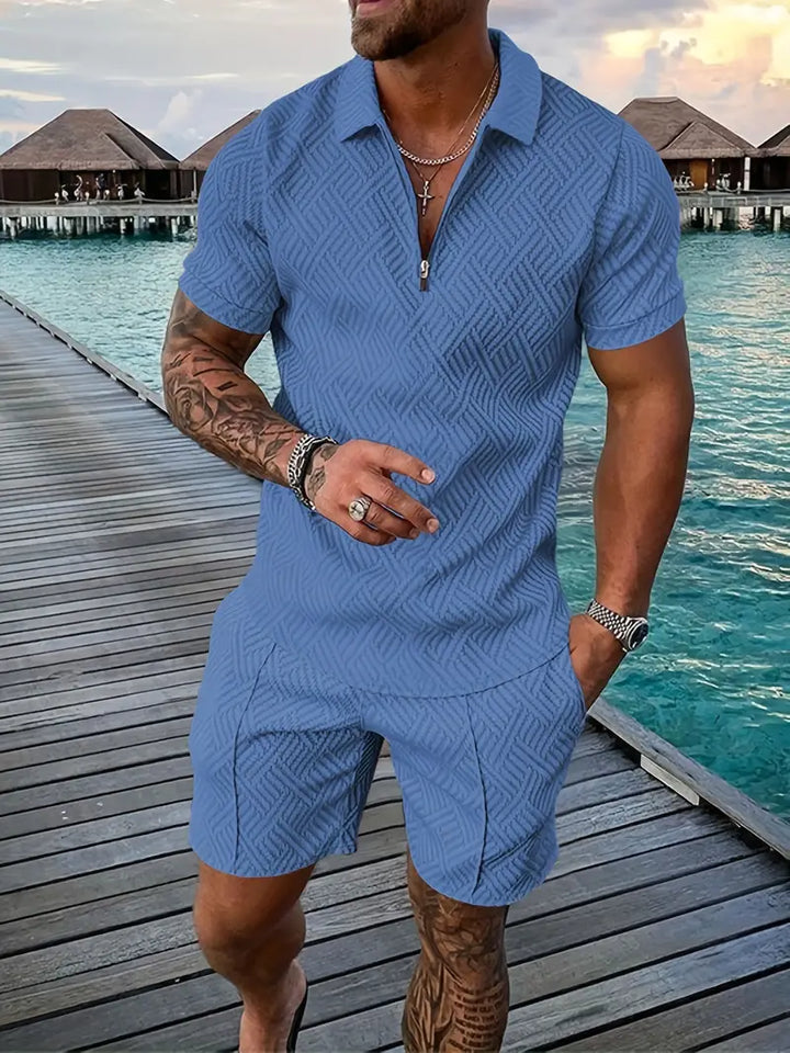 Men’s Casual Summer Set, Short Sleeve V-Neck
