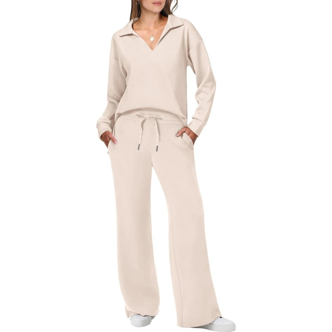 Ensemble Chic Deux Pièces Femme, Col en V et Pantalon Large