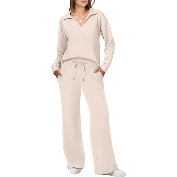 Ensemble Chic Deux Pièces Femme, Col en V et Pantalon Large