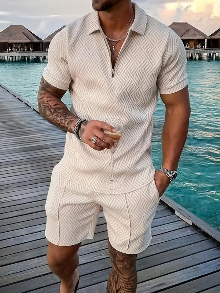 Men’s Casual Summer Set, Short Sleeve V-Neck