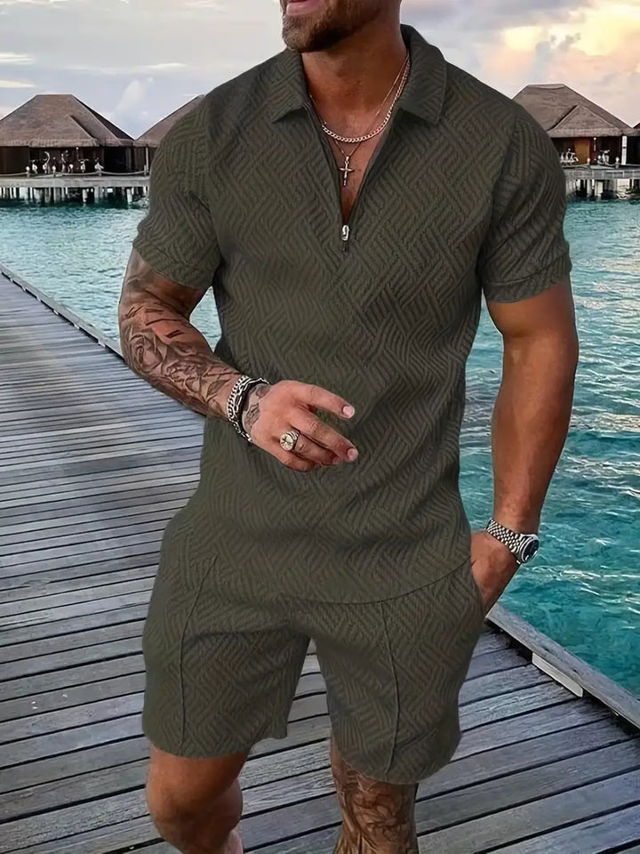 Men’s Casual Summer Set, Short Sleeve V-Neck