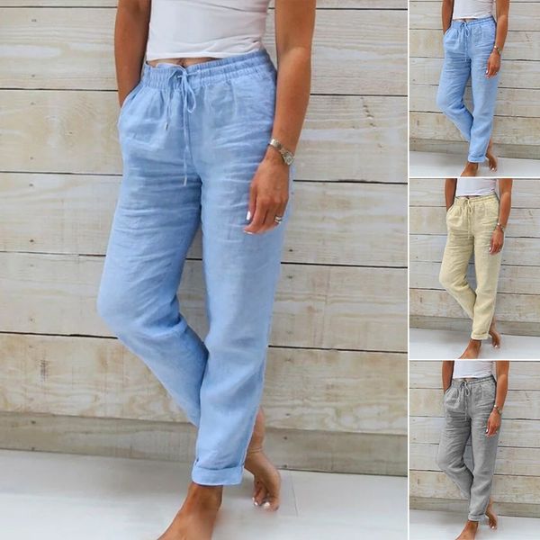 Alexa trousers with elastic waistband made of cotton and linen