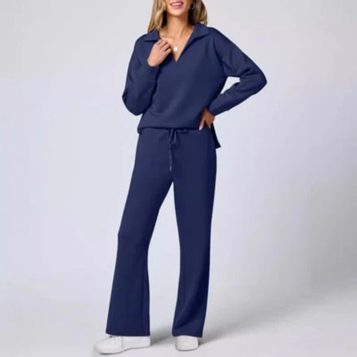 Ensemble Chic Deux Pièces Femme, Col en V et Pantalon Large