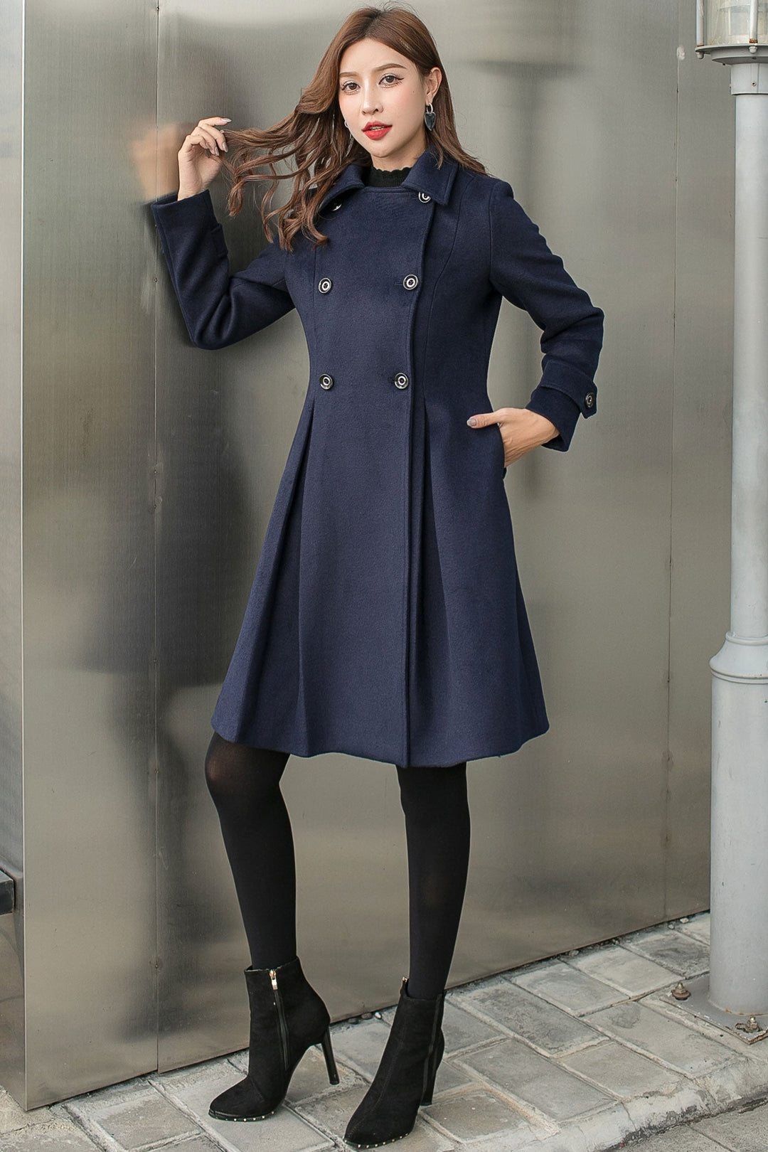 60s Inspired Fit and Flare Wool Coat Women C2581 Cairns Closet