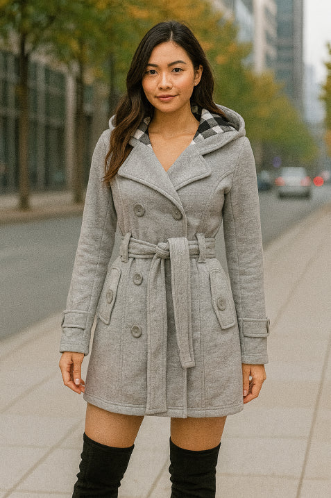 Manteau à capuche élégant pour femme | Double-rangée de boutons