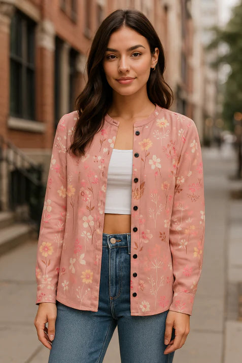 Women's Floral Patterned Cardigan | Round Neck