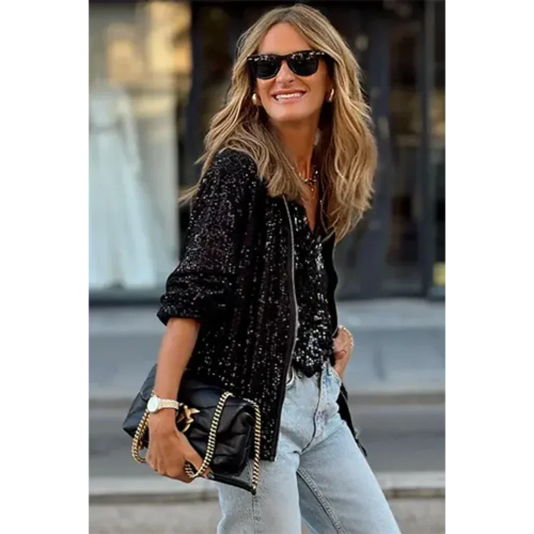 Women's Stylish Zipper Bomber Jacket, Chic