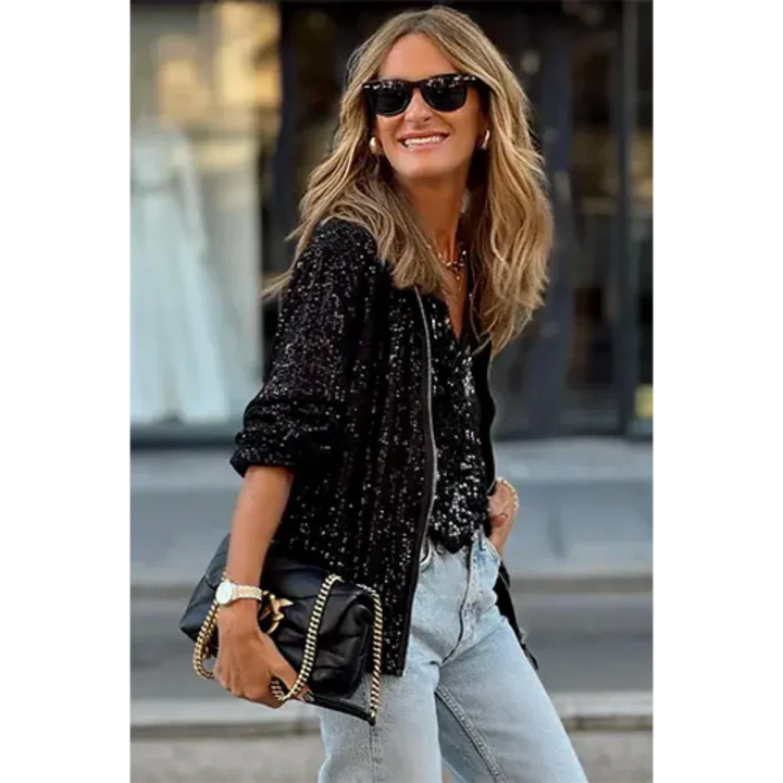 Women's Stylish Zipper Bomber Jacket, Chic